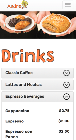 Mobile food menu final product screenshot